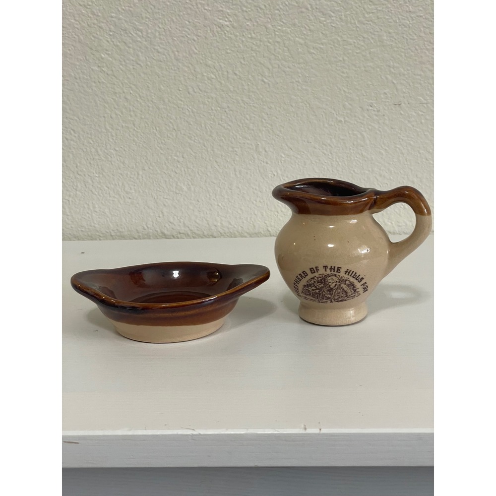 Shepherd of the Hills Farm Miniature Pitcher Basin Set Tan Brown Excellent 3in - Picture 2 of 7